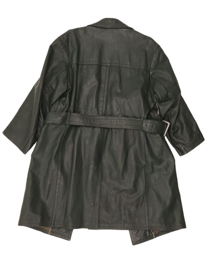 Casaco de couro feminino vintage UK 16 grande verde