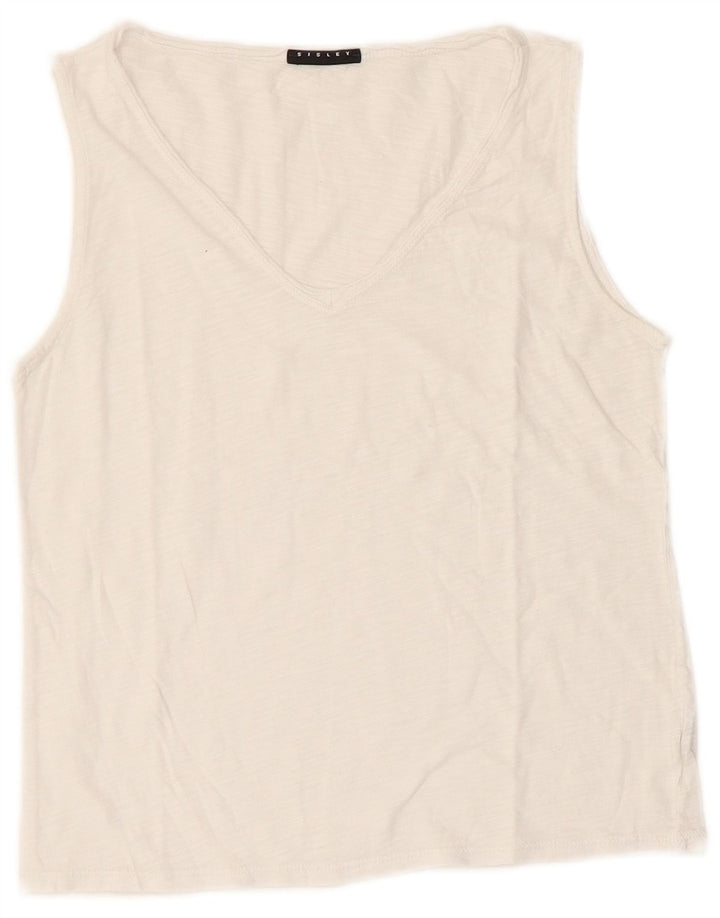 Top colete feminino Sisley UK 8 pequeno algodão branco