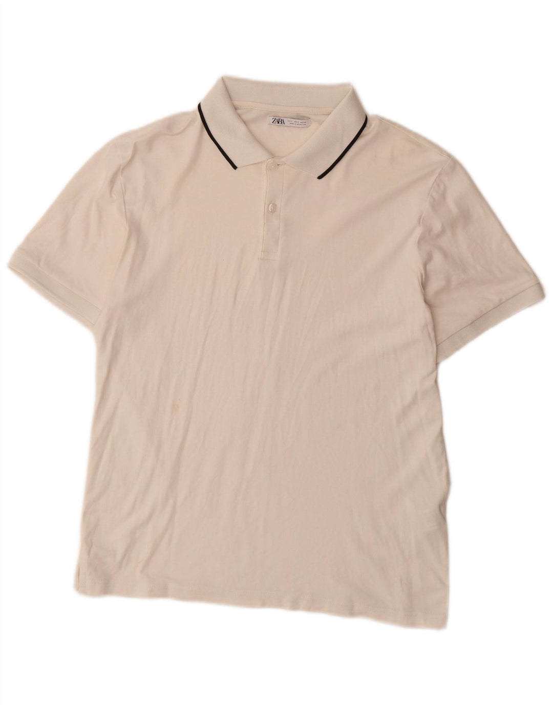 ZARA Mens Polo Shirt Small White Cotton