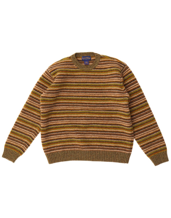 Suéter feminino Club Room com gola redonda, listrado cáqui grande UK 16