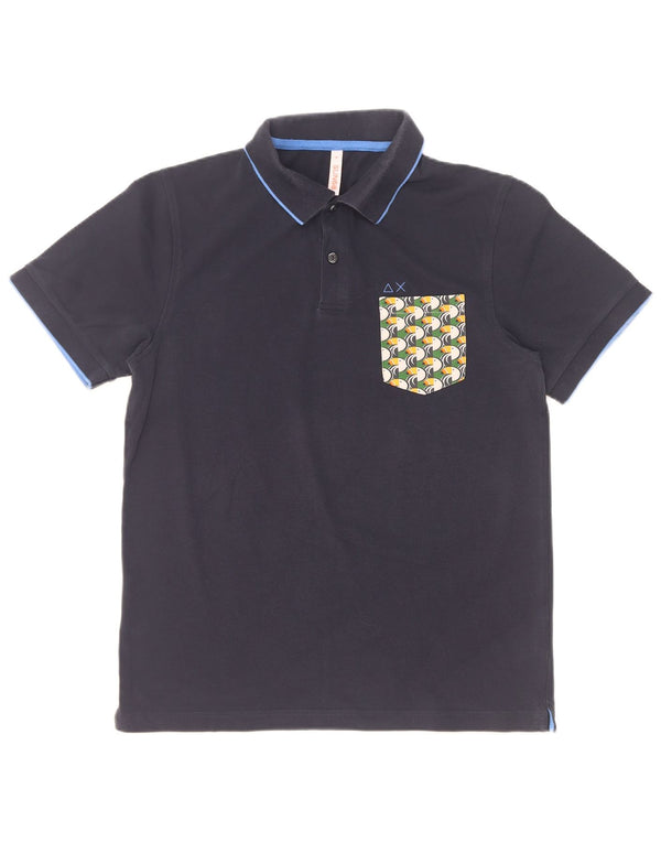 Camisa polo masculina Sun68 de algodão azul marinho médio