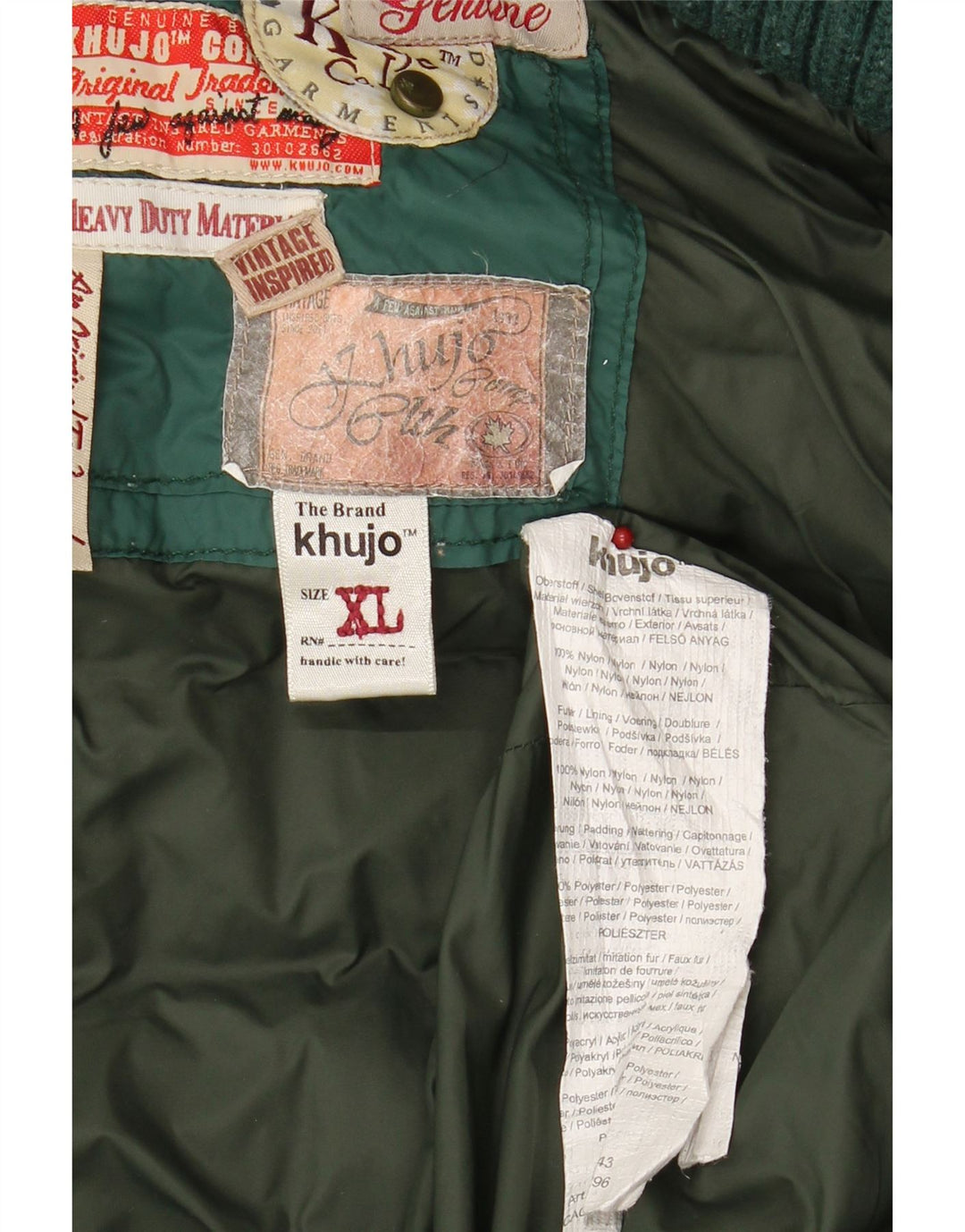 Jaqueta masculina acolchoada com capuz KHUJO UK 42 XL verde nylon