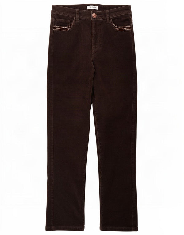 Calça feminina reta de veludo Marks & Spencer Reino Unido 10 pequena W30 L29 marrom