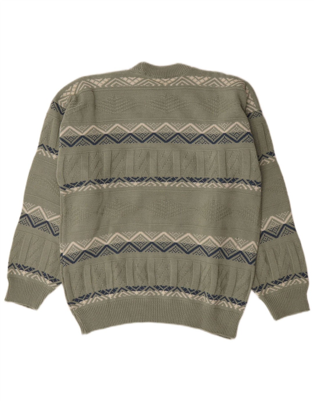 Suéter vintage masculino com gola redonda, algodão geométrico cáqui médio