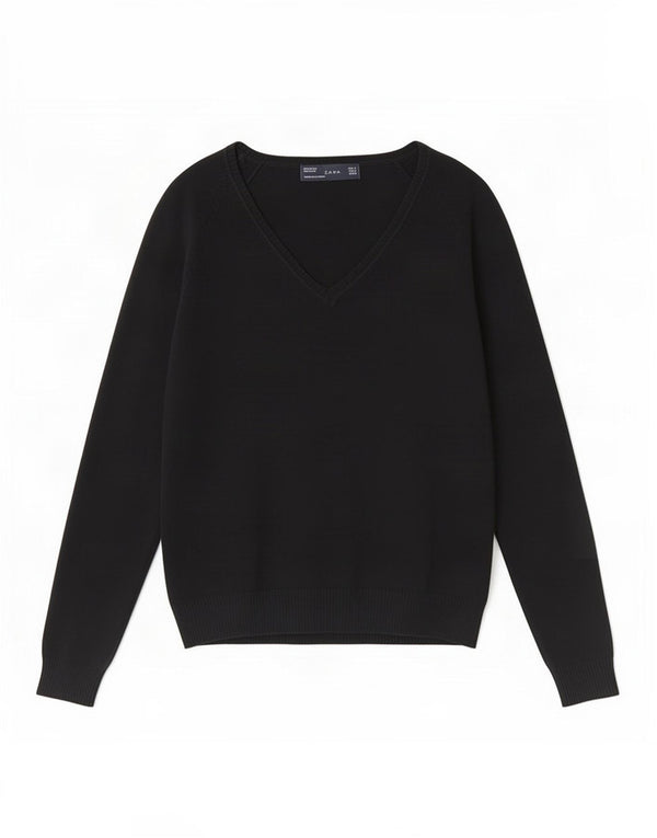 Suéter feminino Zara com decote em V Reino Unido 12 algodão preto médio