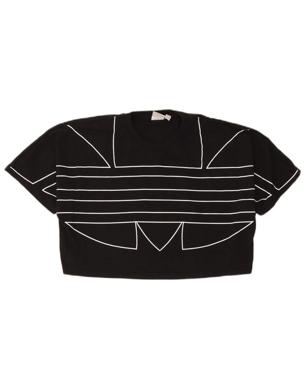 Adidas Womens Crop Oversized Graphic T-Shirt Top Reino Unido 8 Pequeno Algodão Preto