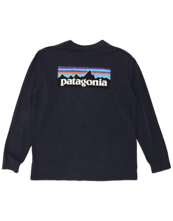 PATAGONIA Mens Regular Fit Graphic Top Long Sleeve Large Navy Blue Cotton