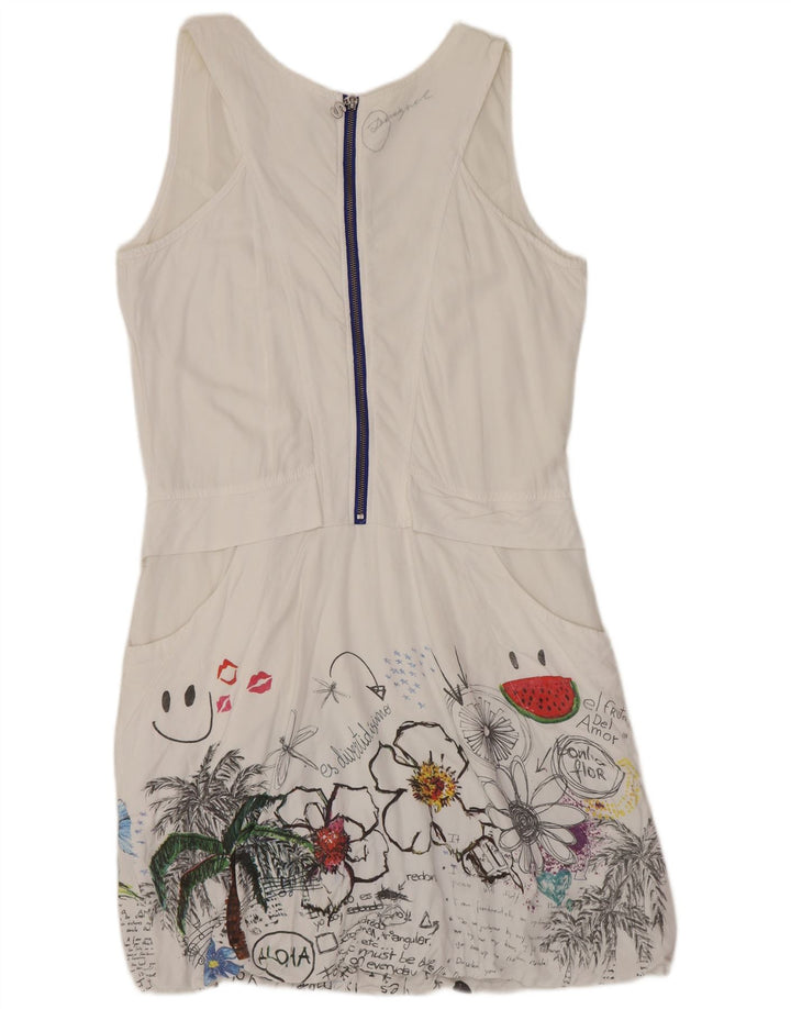 DESIGUAL Vestido feminino estampado sem mangas bolha UE 40 médio branco floral