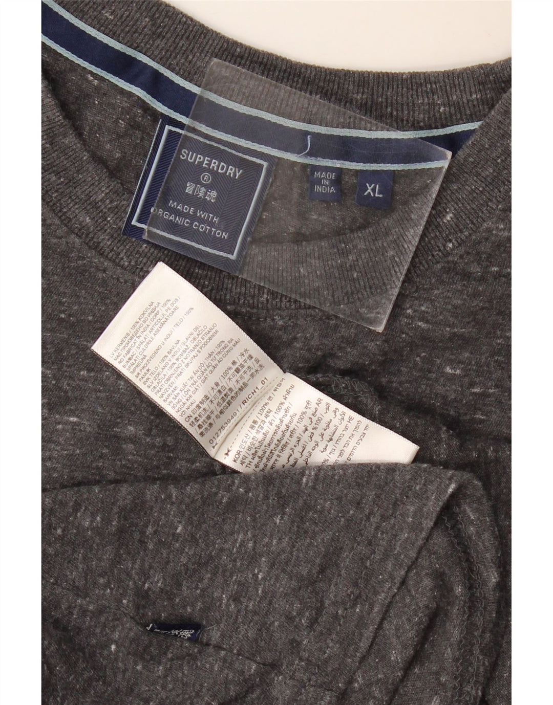 Camiseta masculina Superdry Top XL algodão manchado cinza