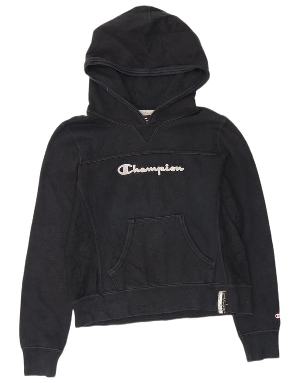 Jumper feminino com capuz gráfico Champion UK 10 pequeno algodão azul marinho