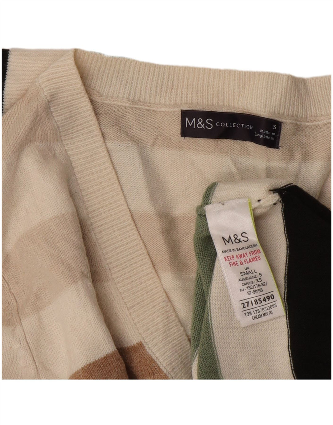 Suéter masculino Marks & Spencer com decote em V pequeno listrado multicolorido