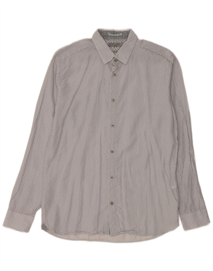 Camisa masculina Ted Baker tamanho 3 Lyocell manchado cinza médio