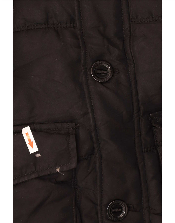 Jaqueta acolchoada com capuz masculina Zara UK 38 poliéster preto médio