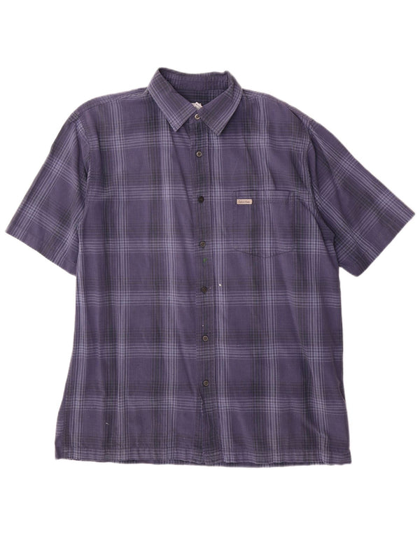 Calvin Klein Jeans Camisa masculina de manga curta grande algodão xadrez azul