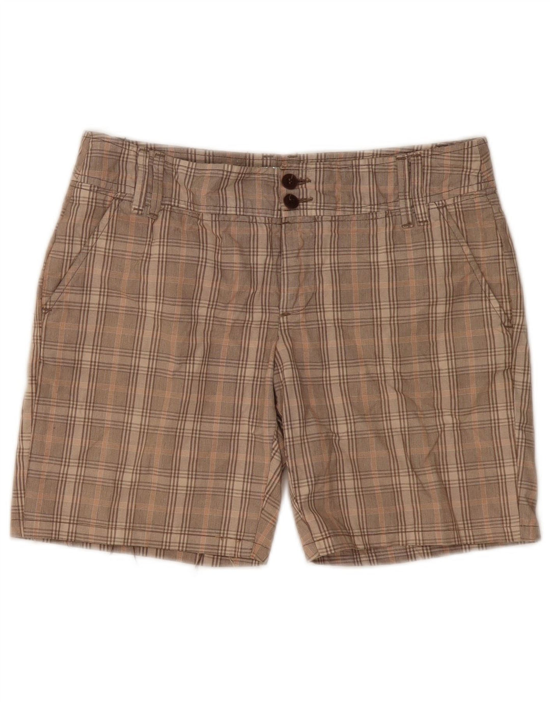 Shorts Chino Feminino Gas W28 Algodão Xadrez Bege Médio