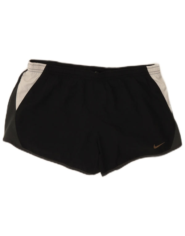 Shorts esportivos femininos Nike Dri Fit UK 10 pequenos pretos em bloco colorido de poliéster
