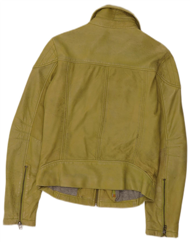 Jaqueta de couro feminina Freaky Nation Reino Unido 10 couro verde pequeno