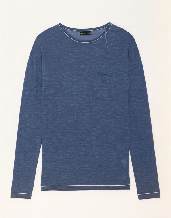 Zara Top masculino manga comprida grande algodão azul marinho