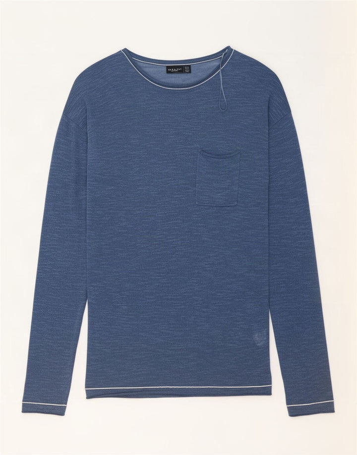 Zara Top masculino manga comprida grande algodão azul marinho