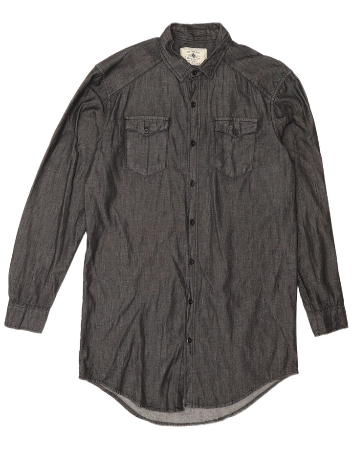 Camisa longa masculina Zara grande algodão cinza