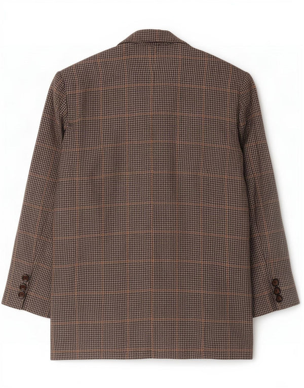 Jaqueta blazer feminina vintage de 4 botões UK 14 Houndstooth cinza médio