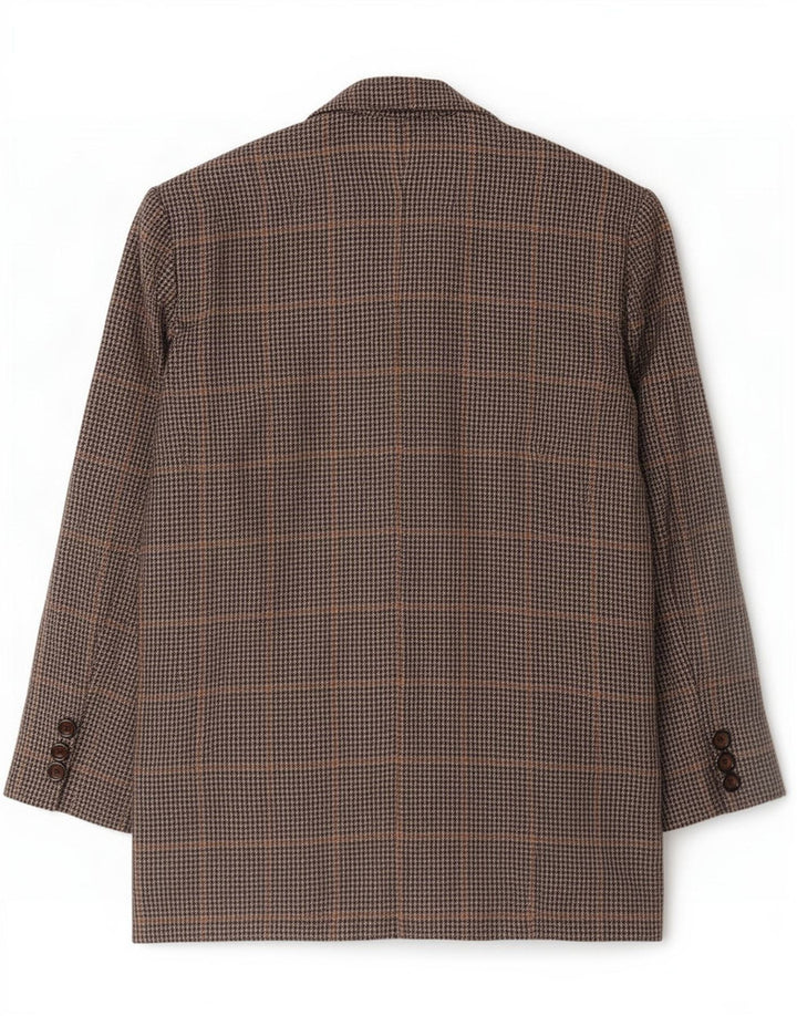 Jaqueta blazer feminina vintage de 4 botões UK 14 Houndstooth cinza médio
