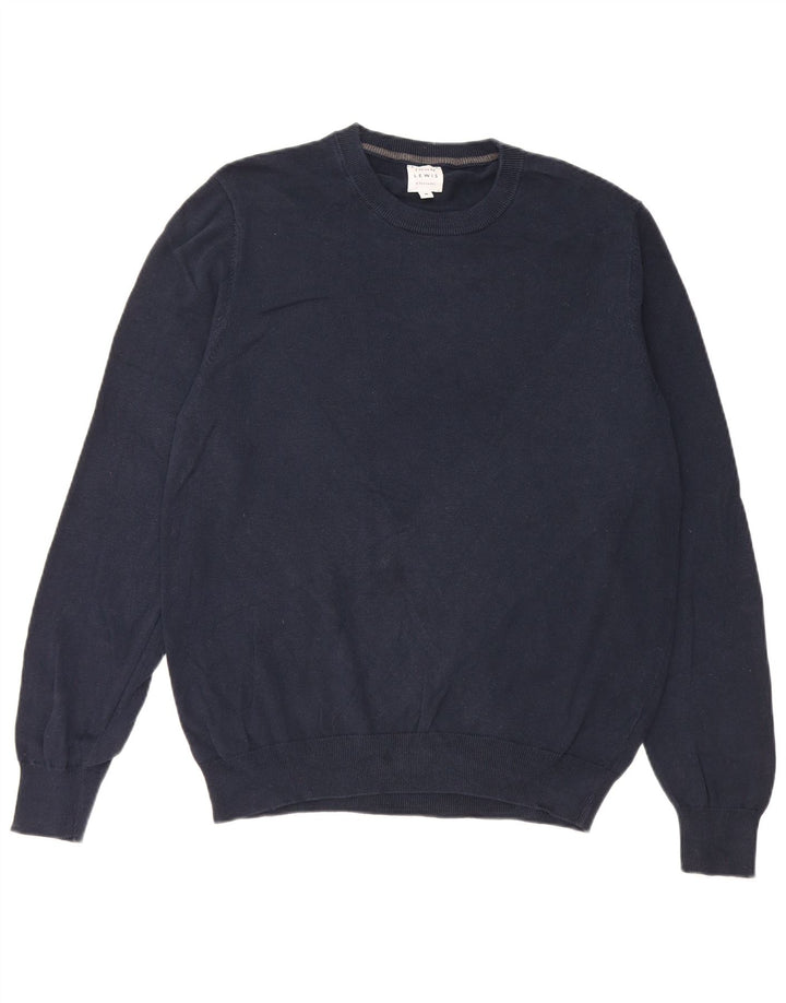 Suéter masculino John Lewis com gola redonda, algodão azul marinho médio
