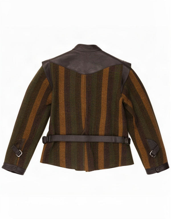 Jaqueta bomber feminina vintage Reino Unido 16 grande lã listrada cáqui