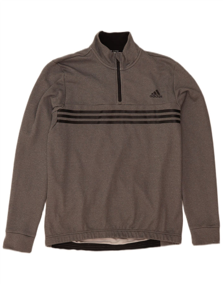 Adidas Mens Zip Neck Moletom Jumper Grande Cinza Poliéster