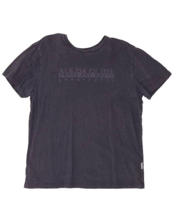 Camiseta masculina com estampa geográfica Napapijri Top médio algodão azul marinho