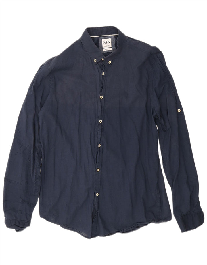 Camisa masculina Zara com ajuste relaxado grande L70 azul marinho