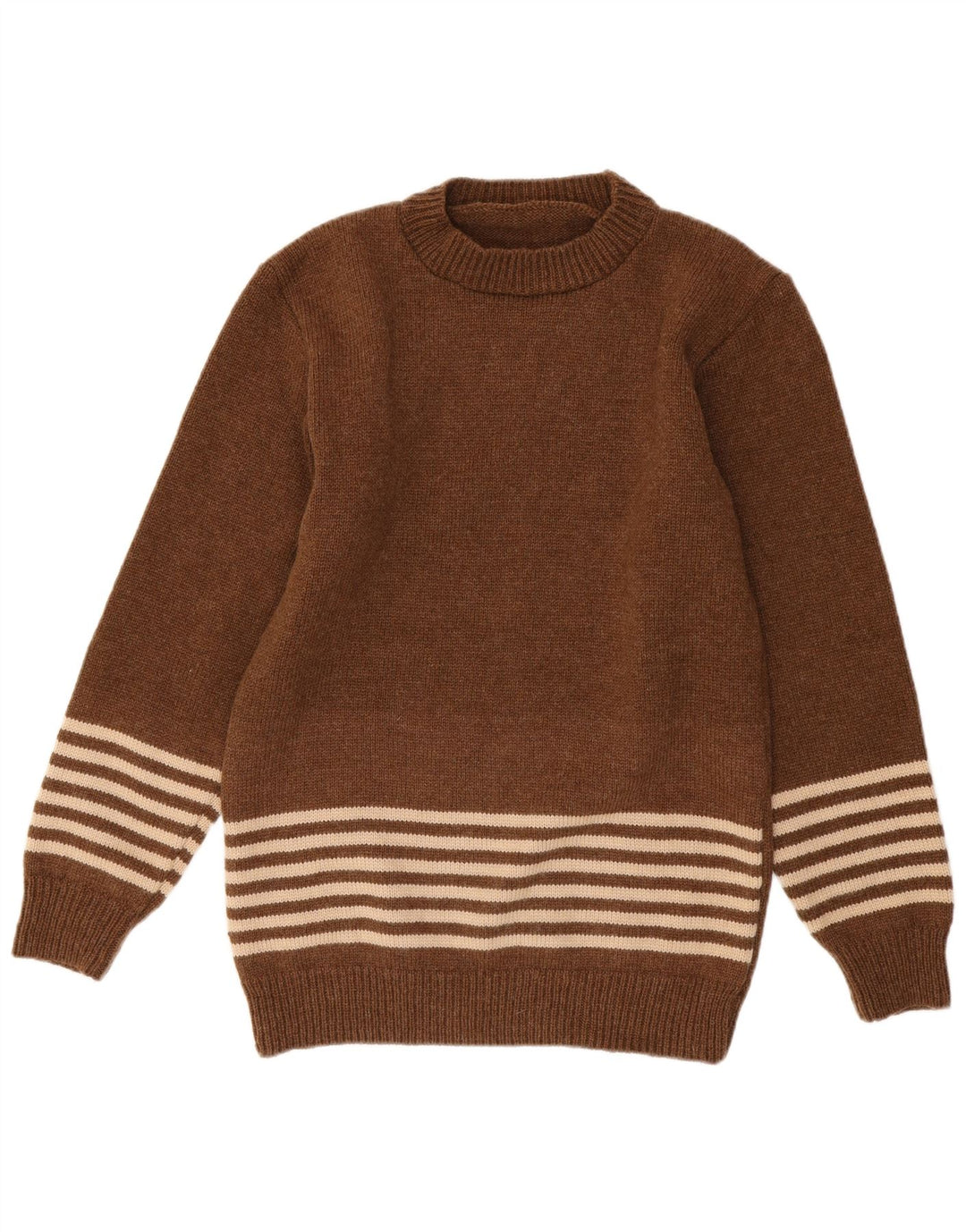 Suéter vintage masculino com gola redonda listrado marrom médio