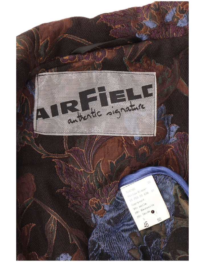 Jaqueta blazer feminina vintage com 3 botões IT 50 XL lã floral preta