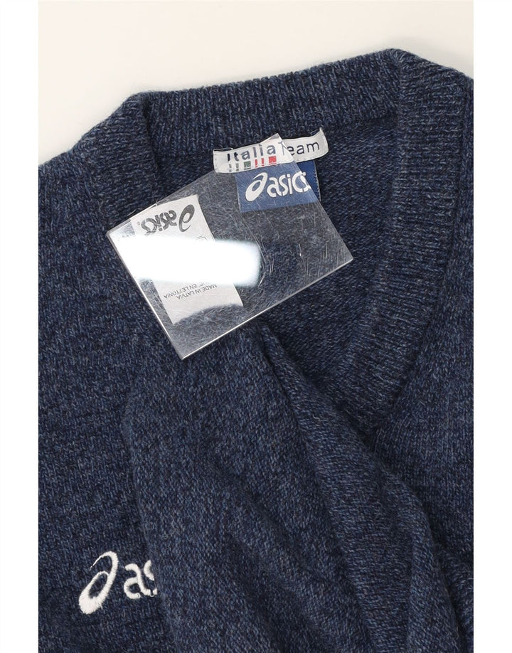 ASICS Mens V-Neck Jumper Sweater XL Blue Flecked Wool Vintage Asics and Second-Hand Asics from Messina Hembry 
