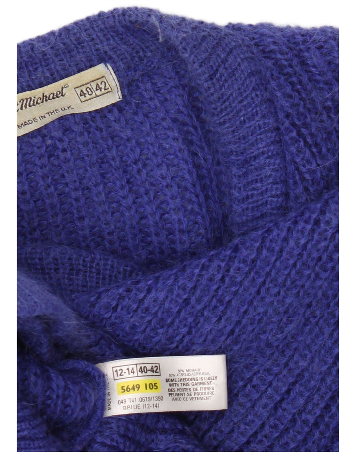 Suéter cardigã feminino St Michael Reino Unido 12/14 mohair azul médio