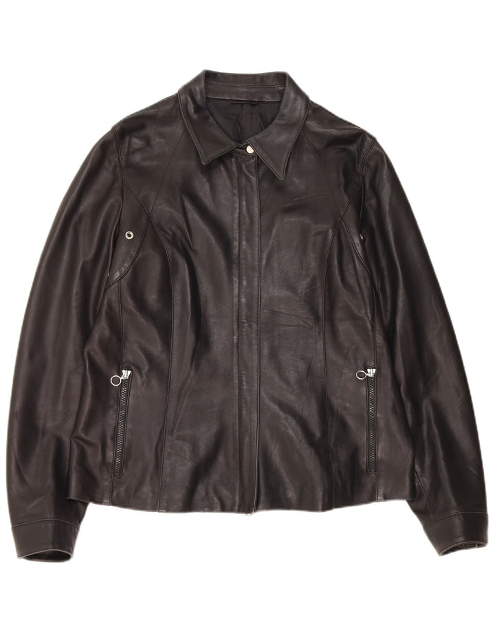 Jaqueta de couro feminina vintage Reino Unido 14 couro preto médio