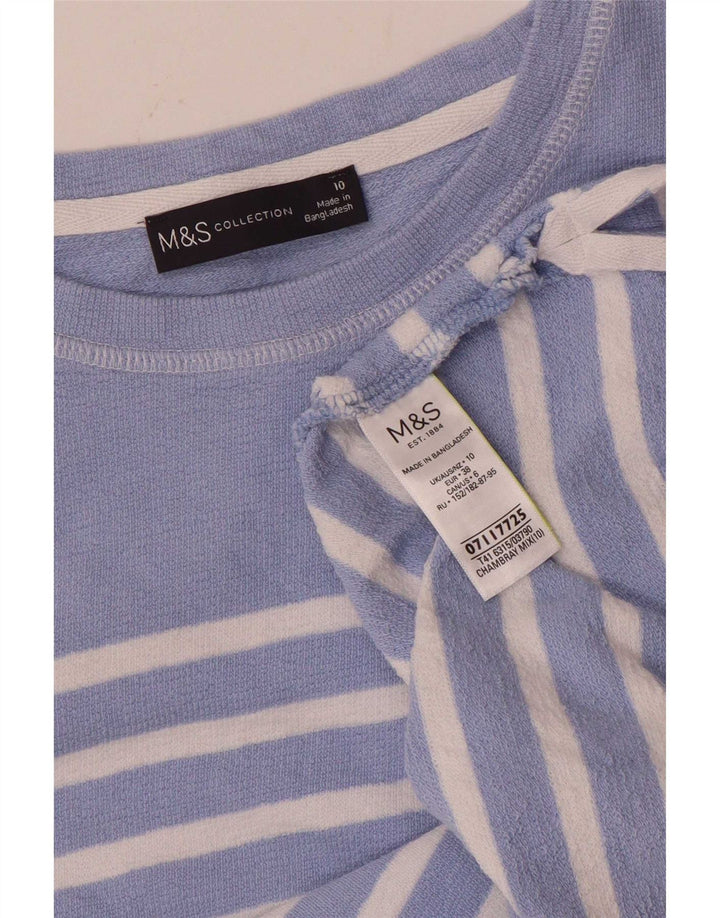 Top feminino Marks & Spencer manga comprida Reino Unido 10 pequeno algodão listrado azul