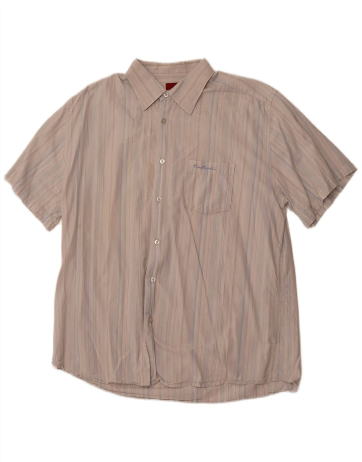 PIERRE CARDIN Camisa masculina de manga curta 2XL algodão listrado azul