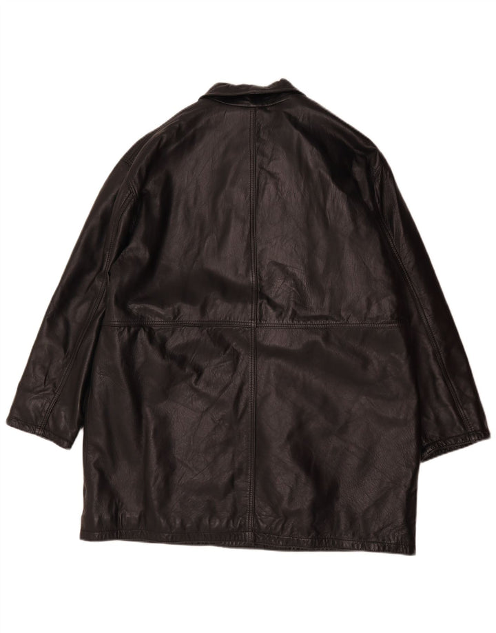 Jaqueta de couro superdimensionada feminina vintage IT 44 couro preto médio