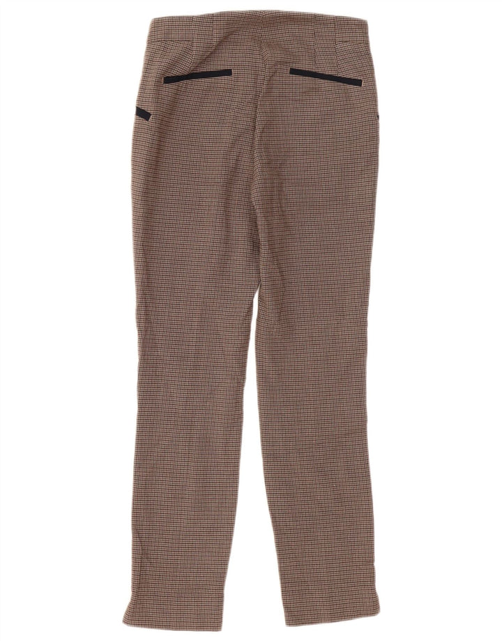 Zara Calça feminina casual slim pequena W26 L28 marrom xadrez