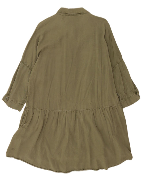 Vestido camisa feminino Zara manga 3/4 Batwing UK 18 XL cáqui