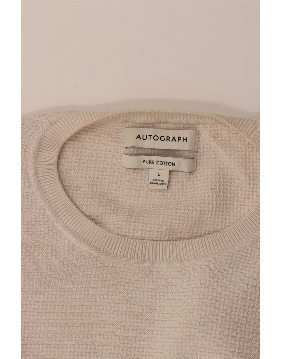 Suéter masculino Marks & Spencer Autograph com gola redonda, grande algodão branco