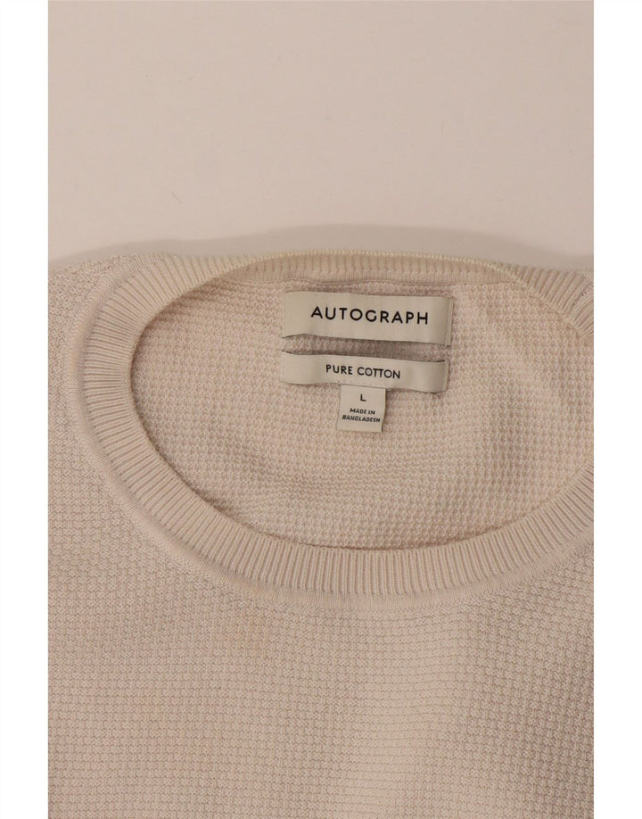 Suéter masculino Marks & Spencer Autograph com gola redonda, grande algodão branco