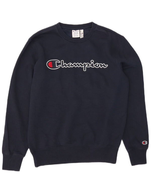 Champion feminino gráfico moletom jumper UK 14 médio azul marinho algodão