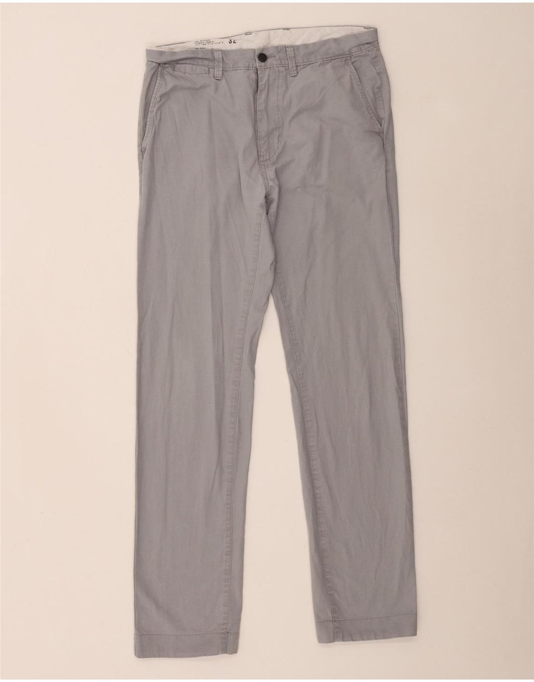 Calça chino reta masculina Marks & Spencer W32 L33 algodão cinza