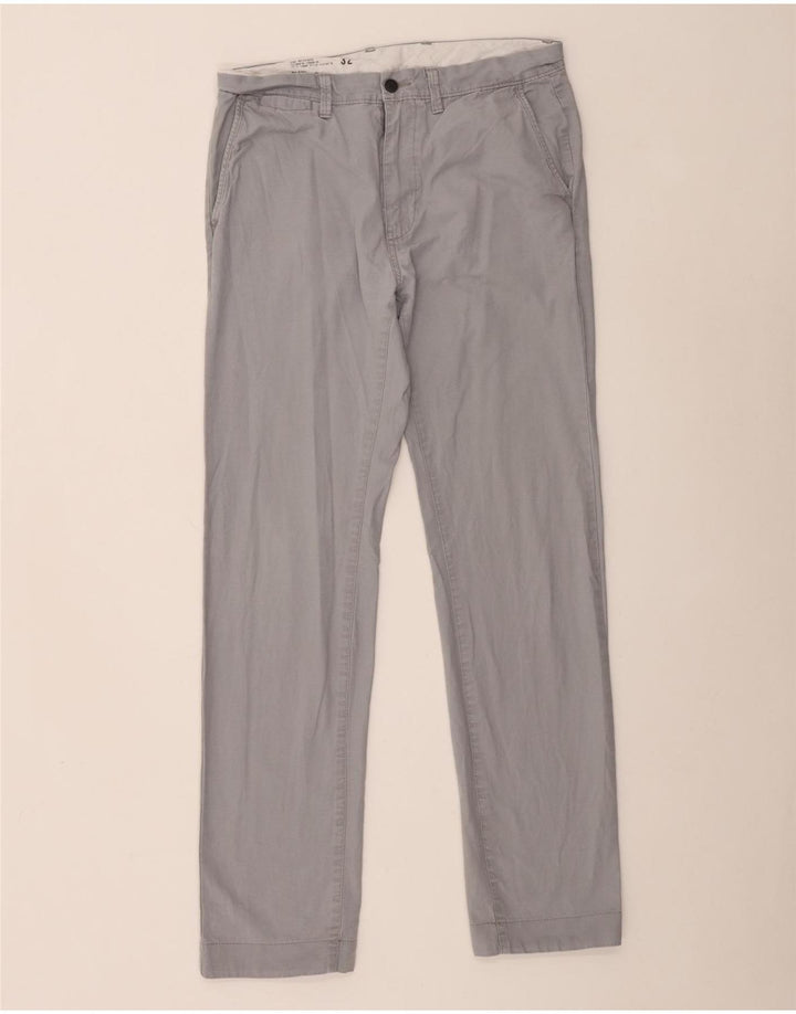 Calça chino reta masculina Marks & Spencer W32 L33 algodão cinza