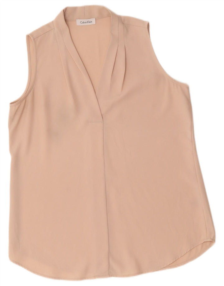 Blusa feminina sem mangas Calvin Klein, tamanho 14, grande, rosa, poliéster