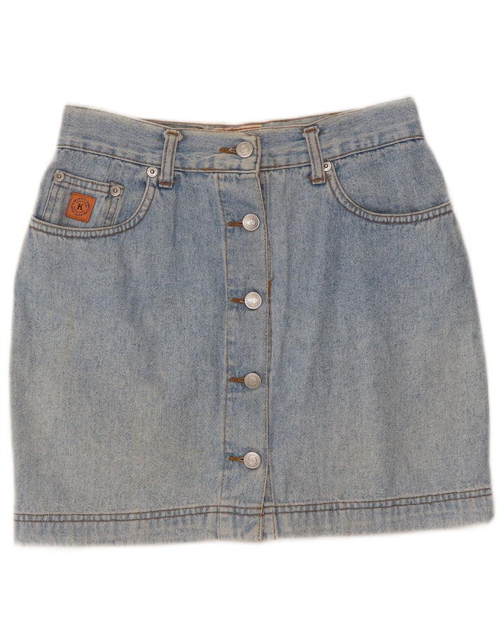Saia jeans feminina canguru W28 algodão azul médio