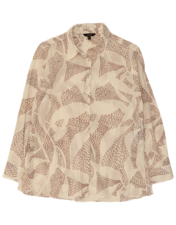 Camisa feminina Massimo Dutti com padrão abstrato UE 38 pequeno algodão branco