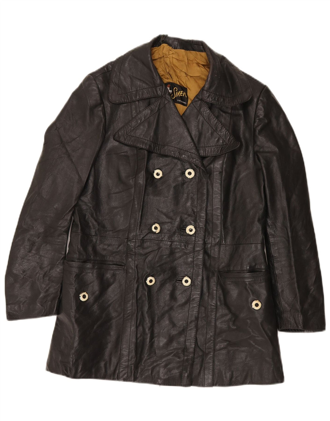 Jaqueta feminina de couro com peito duplo VINTAGE Reino Unido 12 médio preto